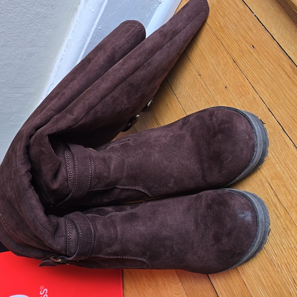 G by GUESS, Dark Brown Fabric Knee-High Boots, 4" Block Heel, Women's 7M - Picture 5 of 16